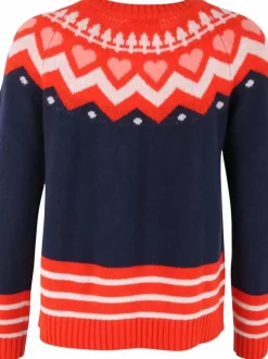 Danefæ Cardigan>Dananja Wool Cardigan Navy/Bright Red/Chalk