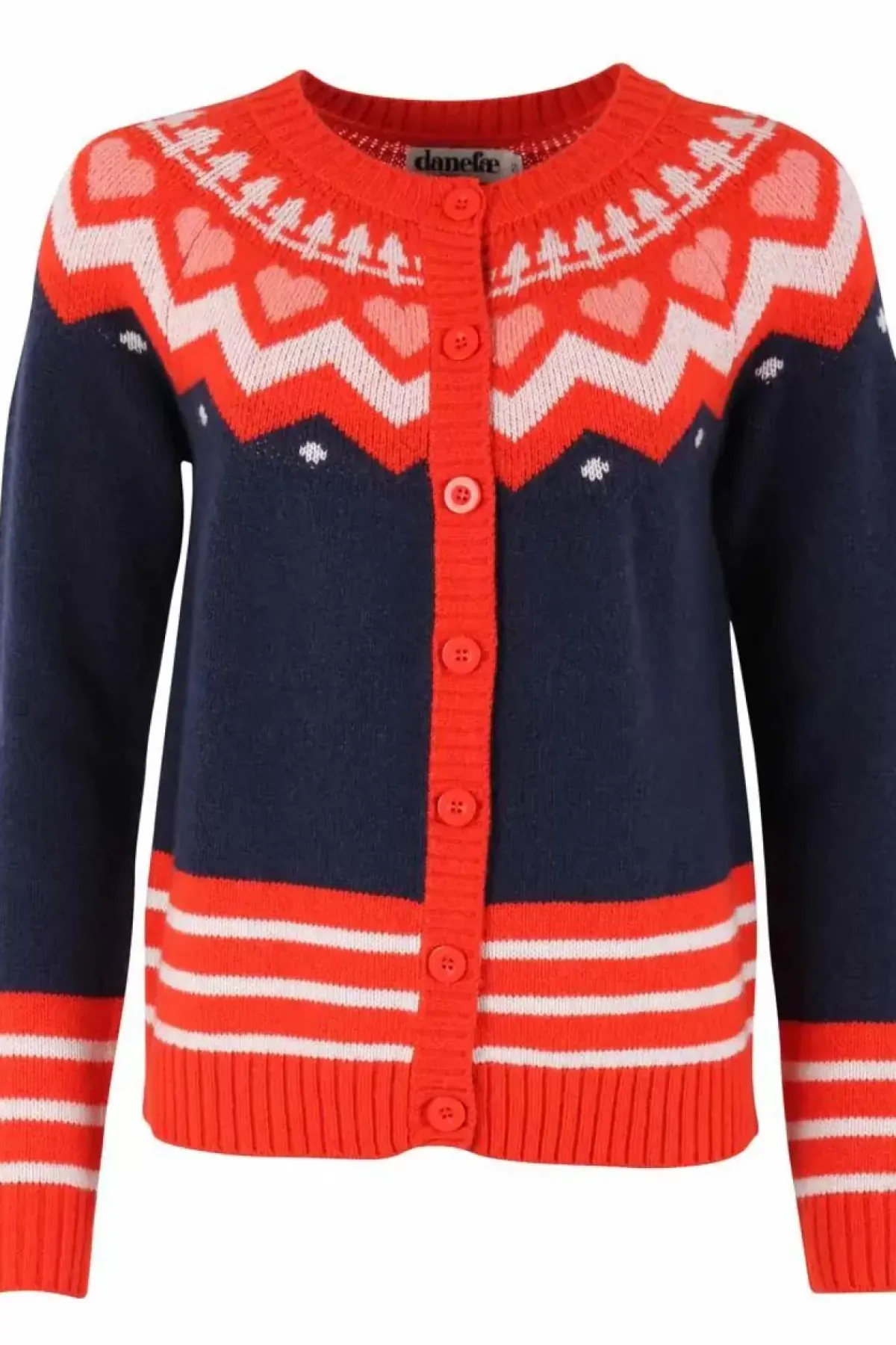 Danefæ Cardigan>Dananja Wool Cardigan Navy/Bright Red/Chalk