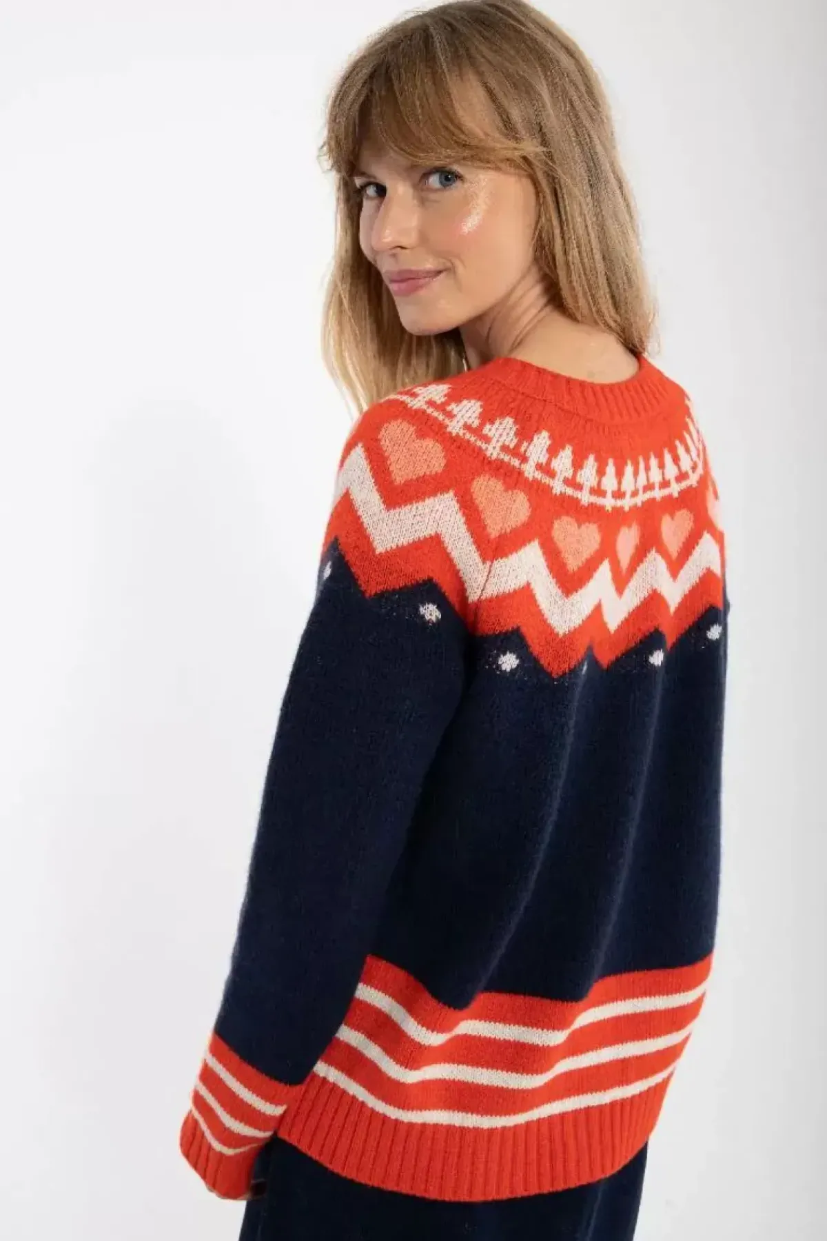 Danefæ Cardigan>Dananja Wool Cardigan Navy/Bright Red/Chalk