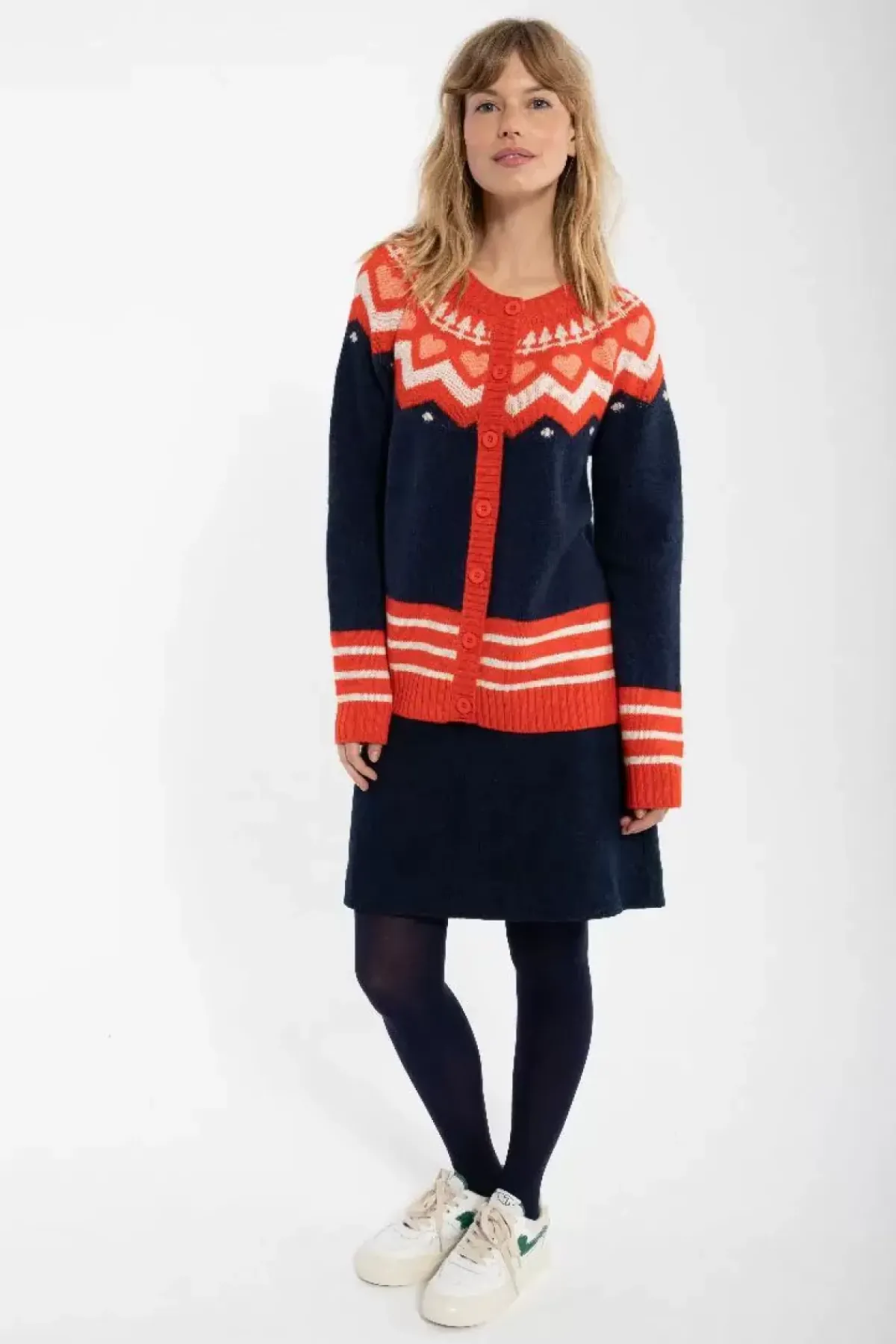 Danefæ Cardigan>Dananja Wool Cardigan Navy/Bright Red/Chalk