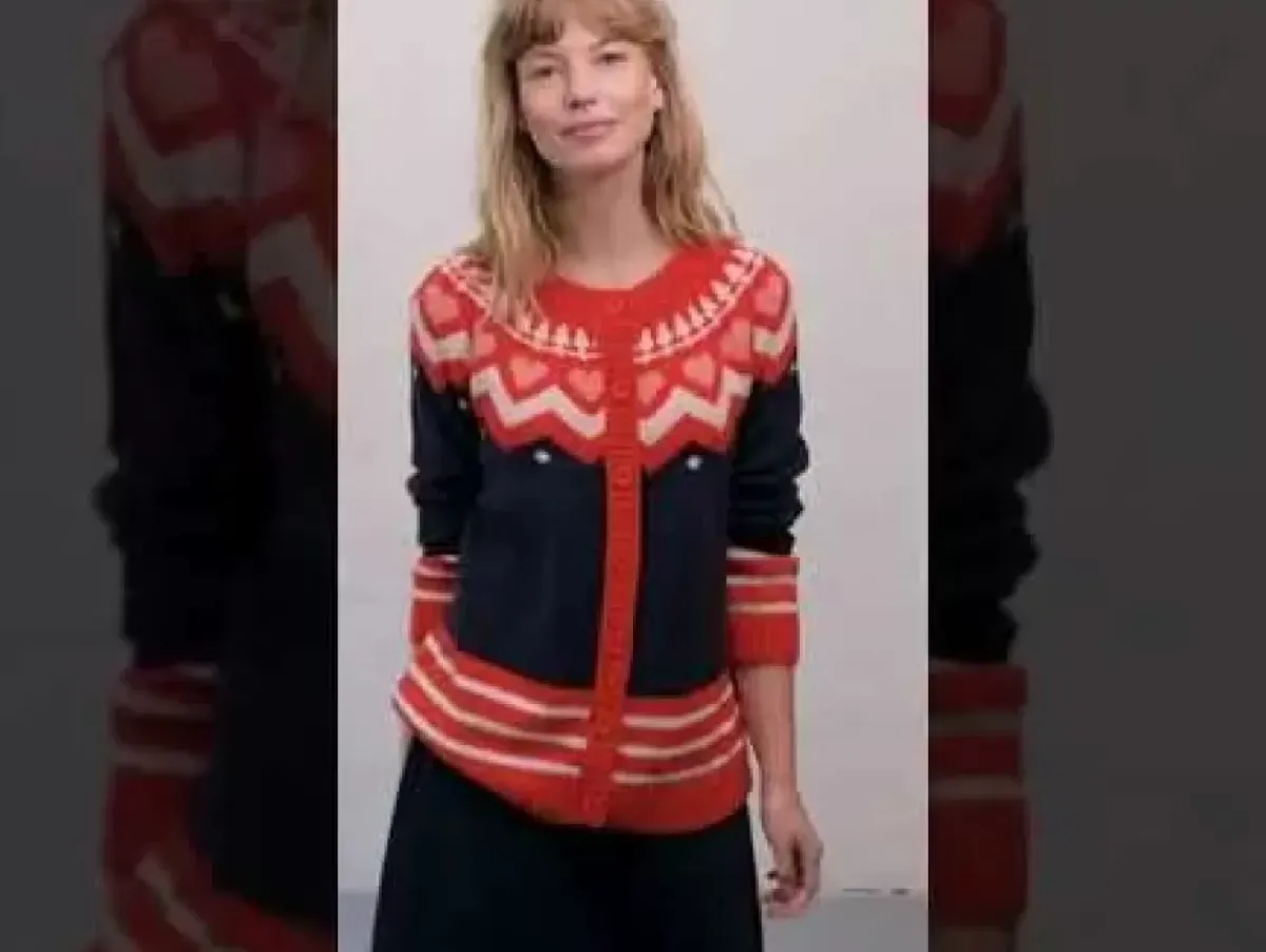 Danefæ Cardigan>Dananja Wool Cardigan Navy/Bright Red/Chalk