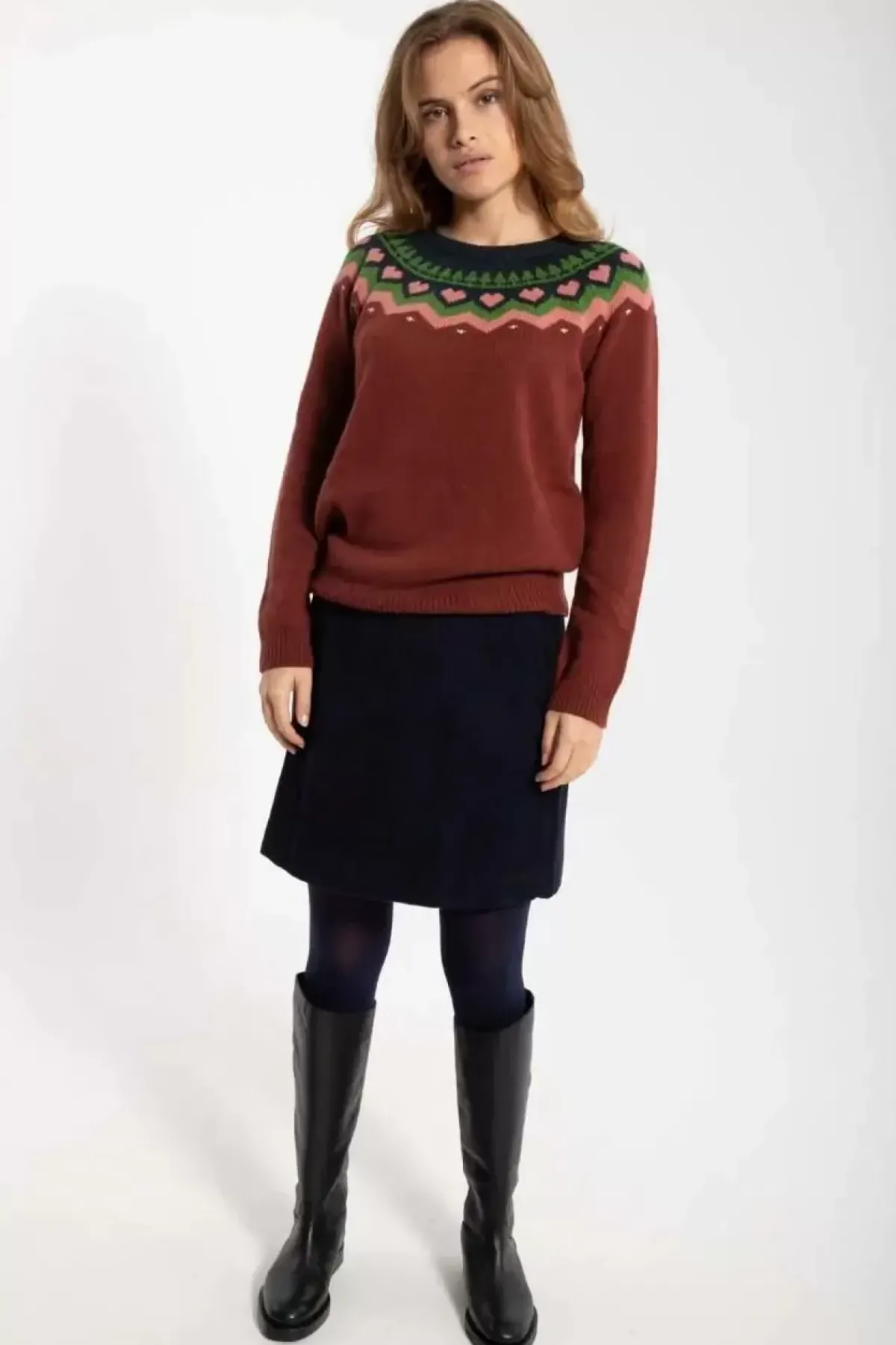 Danefæ Strickwaren>Dananne Wool Sweater Red Wine/Old Rose/Fall Jungle