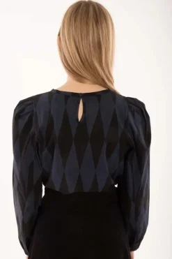 Danefæ Blusen>Danebette Poplin Shirt Black/Marine Diamonds