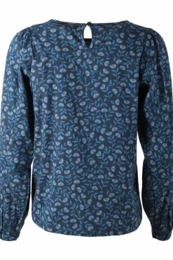 Danefæ Blusen>Danebette Poplin Shirt Marine/Cold Blue Fleurie
