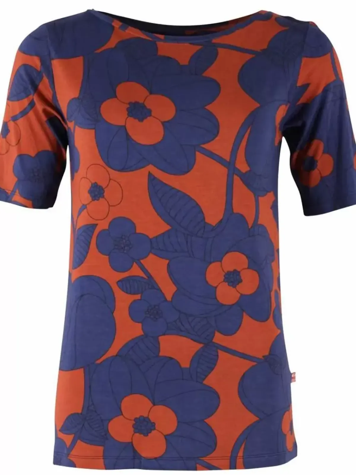 Danefæ T-Shirts>Daneboat Neck Viscose Tee Deep Marine/Rust Bloom Boom