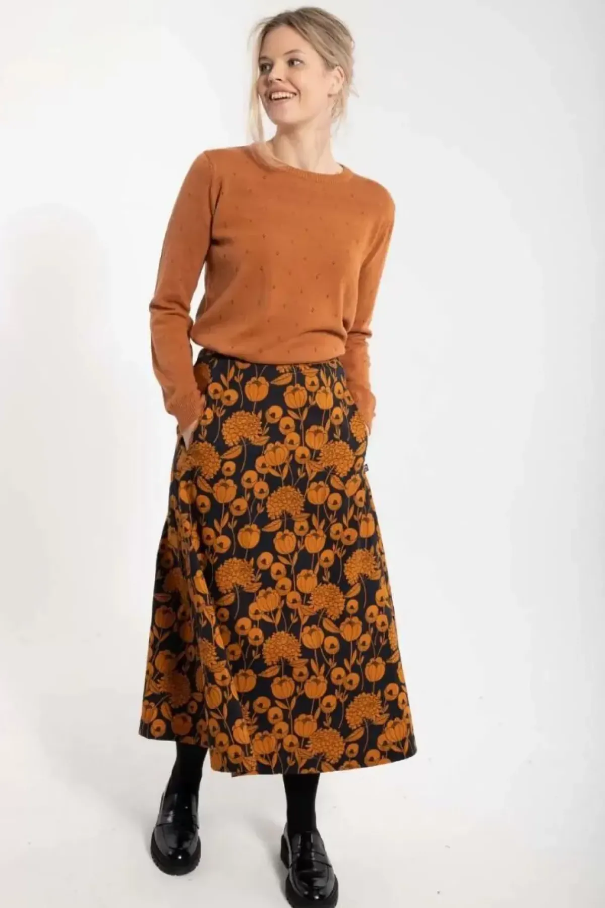 Danefæ Röcke>Danebrava Poplin Skirt Dk Navy/Occer Hortensia