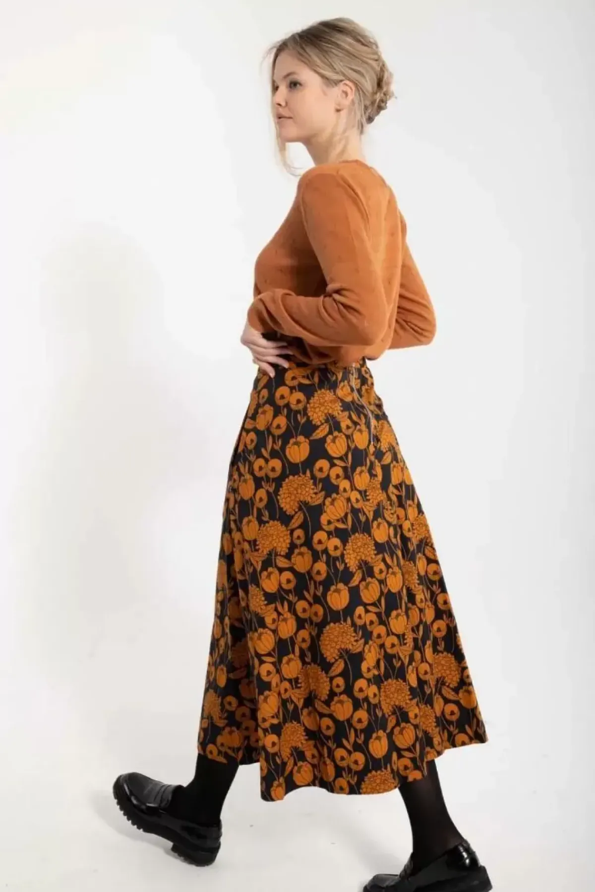 Danefæ Röcke>Danebrava Poplin Skirt Dk Navy/Occer Hortensia