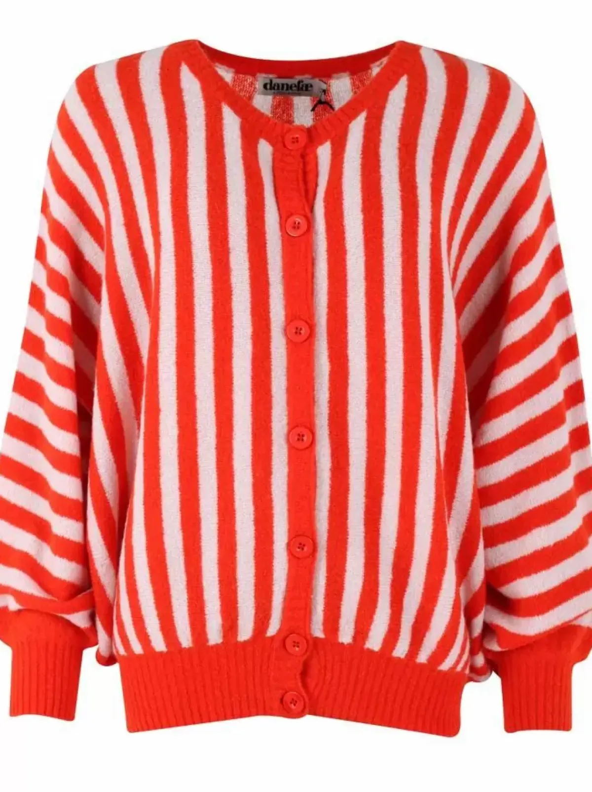 Danefæ Cardigan>Danecaring Light Wool Cardigan Beige Rose/Bright Red