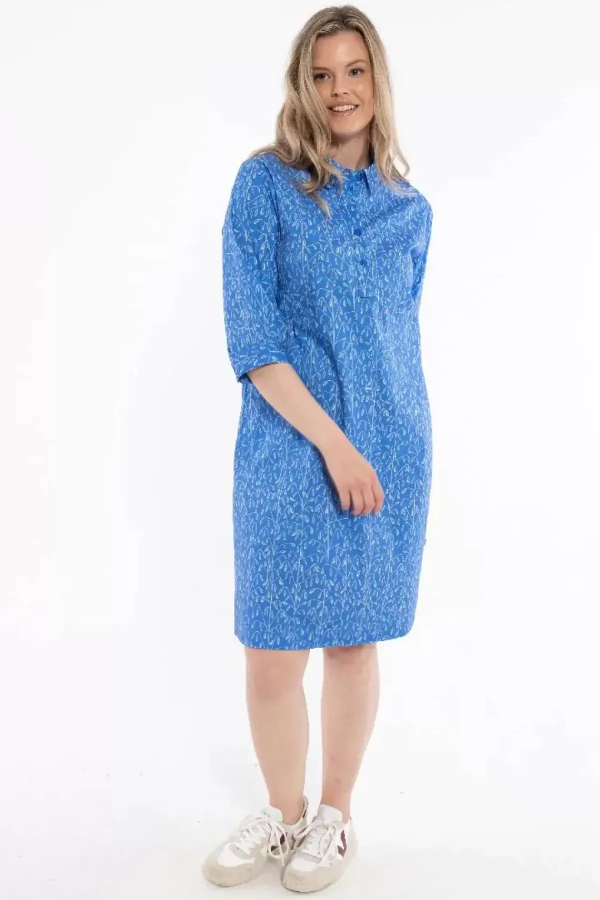 Danefæ Kleider>Danecarnation Poplin Dress Cold Blue/Chalk Oats
