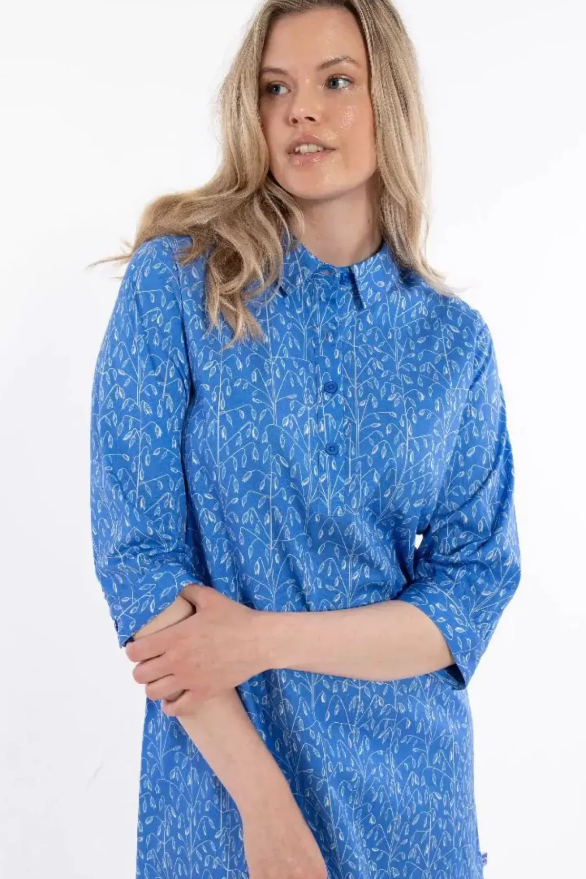 Danefæ Kleider>Danecarnation Poplin Dress Cold Blue/Chalk Oats