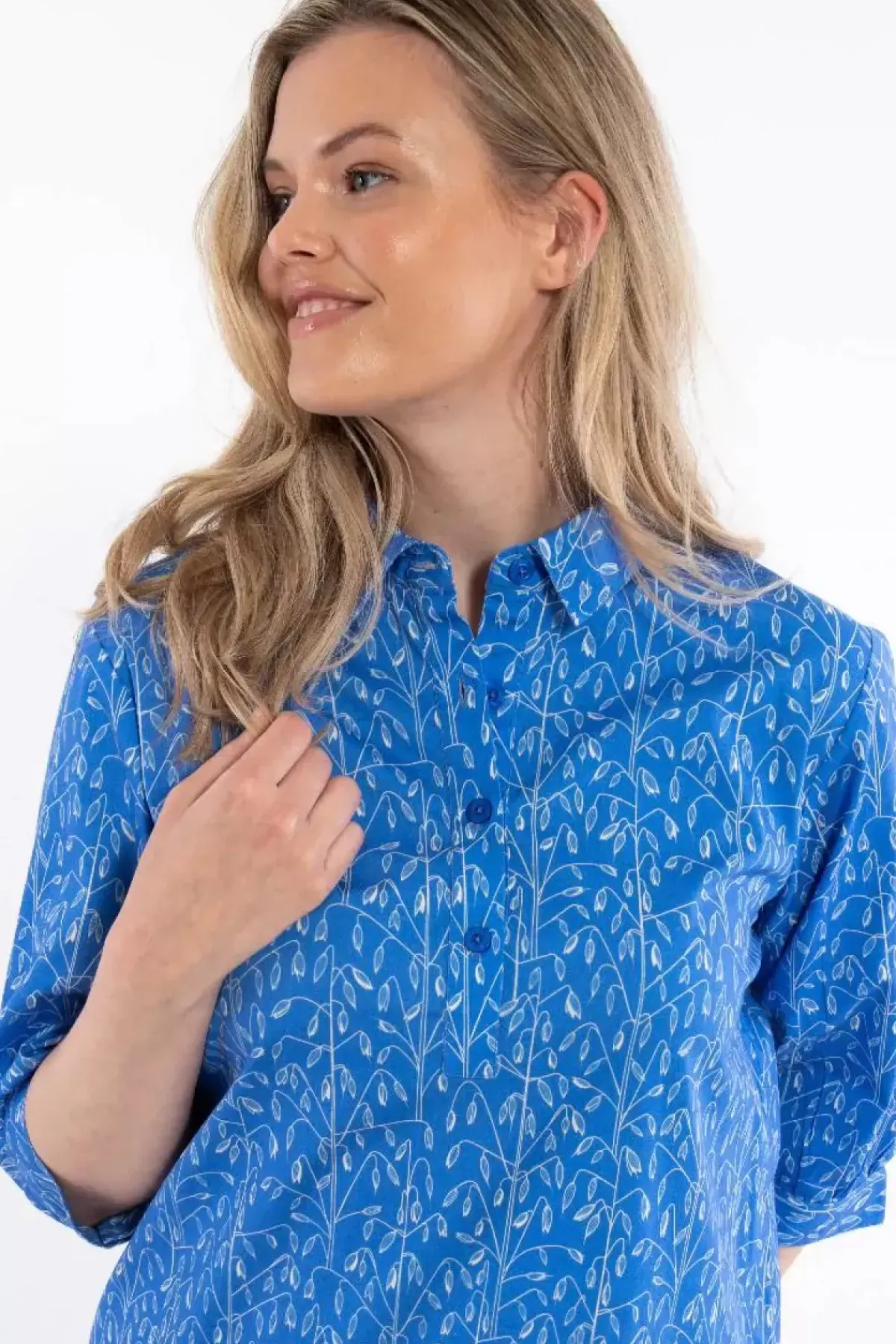 Danefæ Kleider>Danecarnation Poplin Dress Cold Blue/Chalk Oats