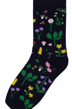 Danefæ Socken Und Strümpfe>Danedanmark Ladies Socks Navy Botanical