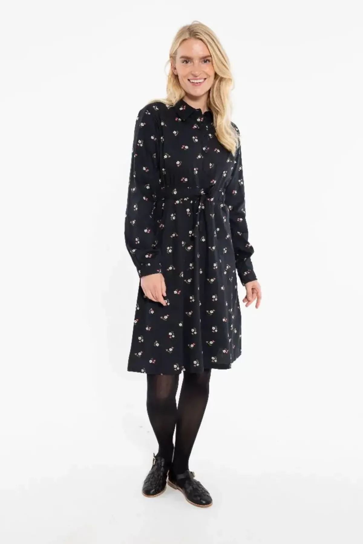 Danefæ Kleider>Daneditte Poplin Dress Black Miniflower