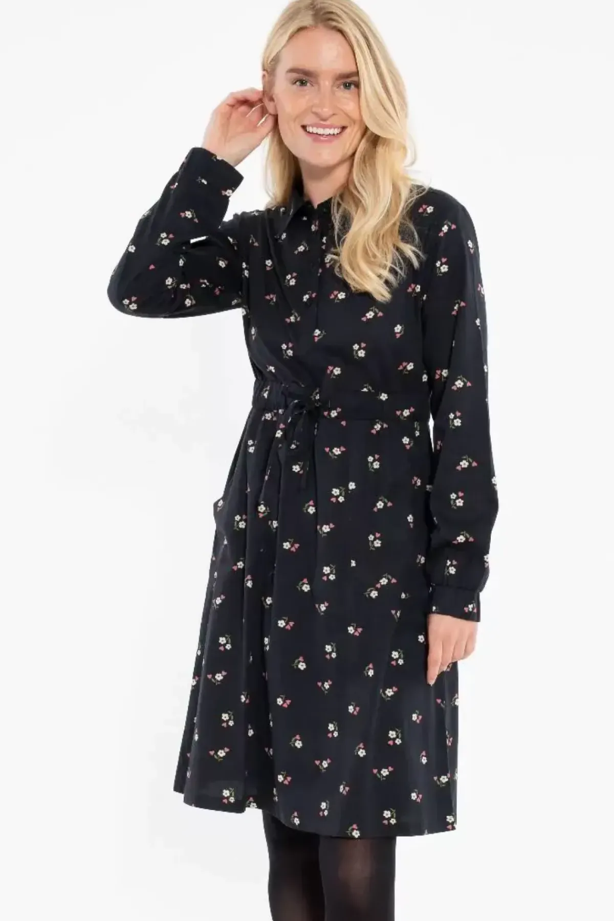 Danefæ Kleider>Daneditte Poplin Dress Black Miniflower