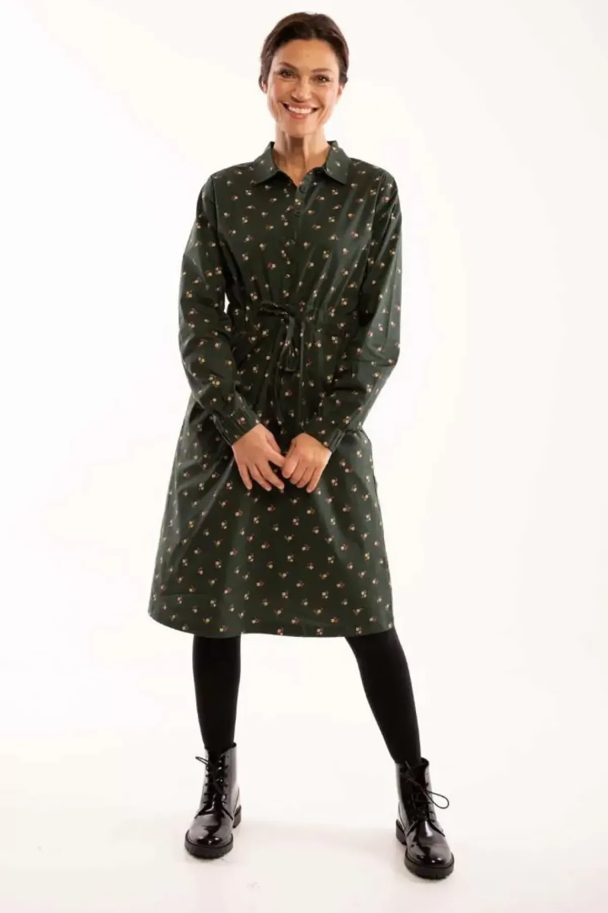 Danefæ Kleider>Daneditte Poplin Dress Deep Forest Miniflower