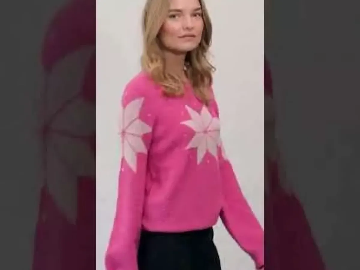 Danefæ Strickwaren>Danefantastic Flakes Light Wool Sweater Neon Pink/Rose Beige