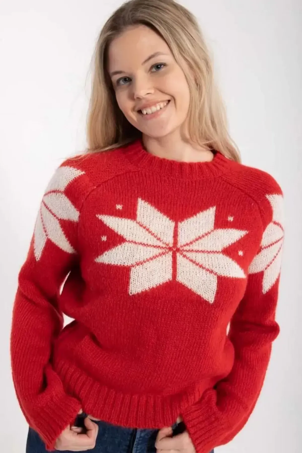 Danefæ Strickwaren>Danefantastic Flakes Wool Sweater Red/Chalk
