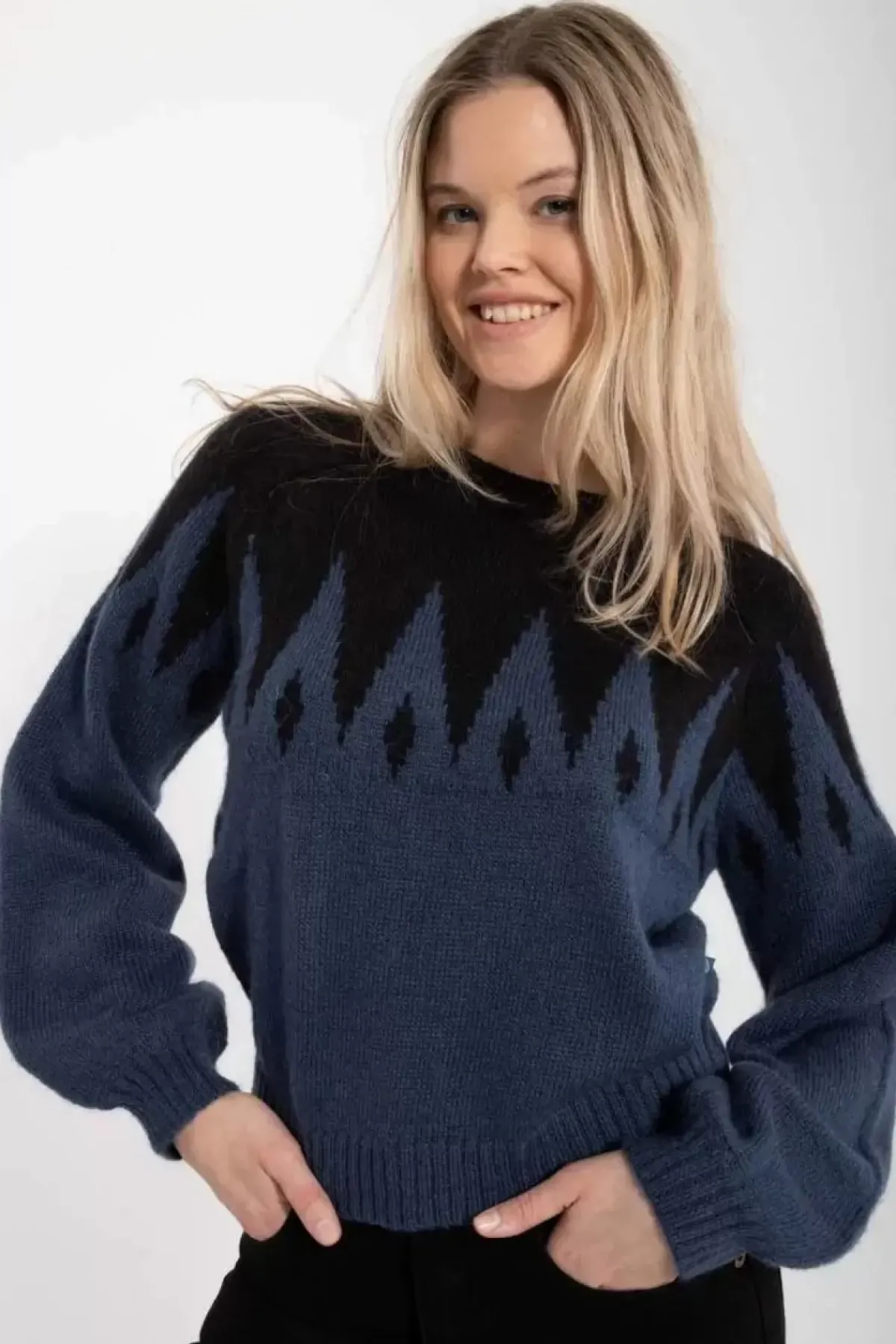 Danefæ Strickwaren>Danefantastic Icicles Wool Sweater Black/Marine