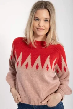 Danefæ Strickwaren>Danefantastic Icicles Wool Sweater Red/Powder Rose