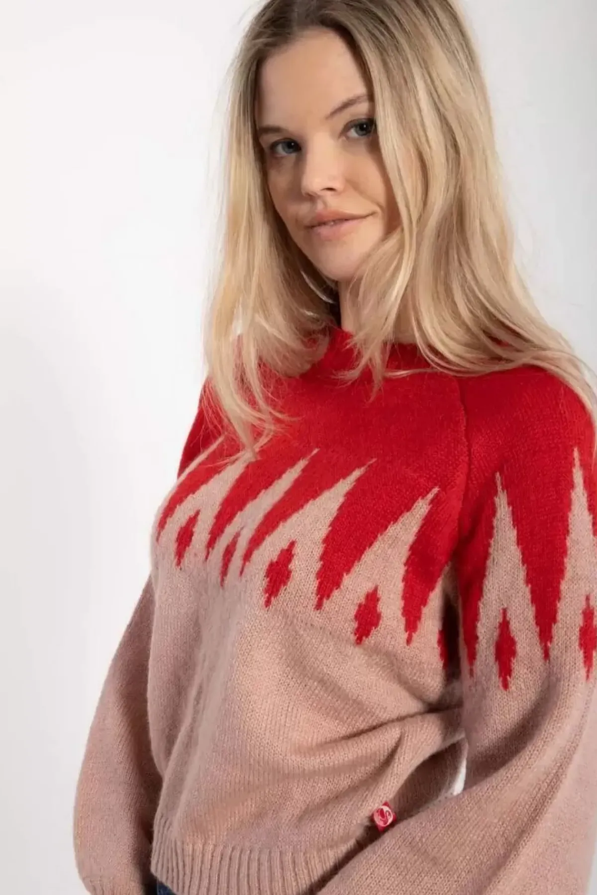 Danefæ Strickwaren>Danefantastic Icicles Wool Sweater Red/Powder Rose