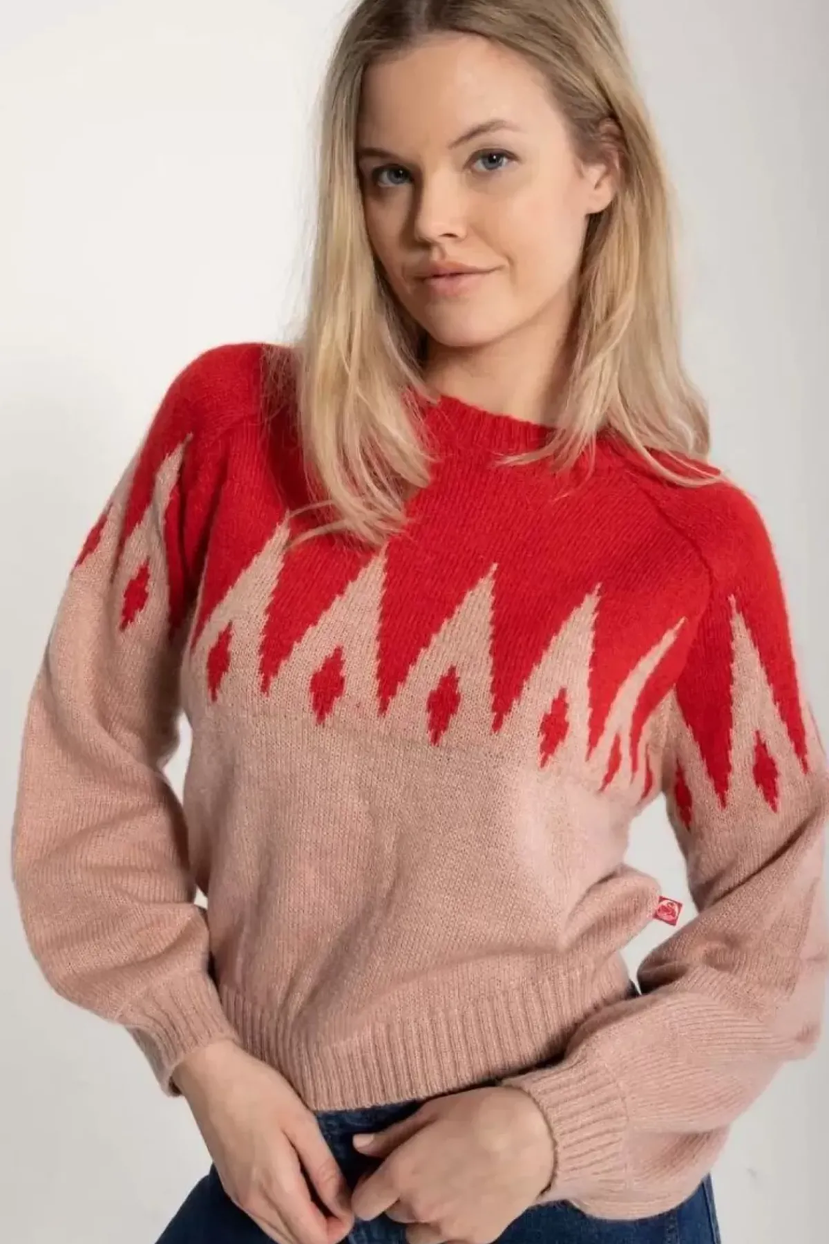 Danefæ Strickwaren>Danefantastic Icicles Wool Sweater Red/Powder Rose