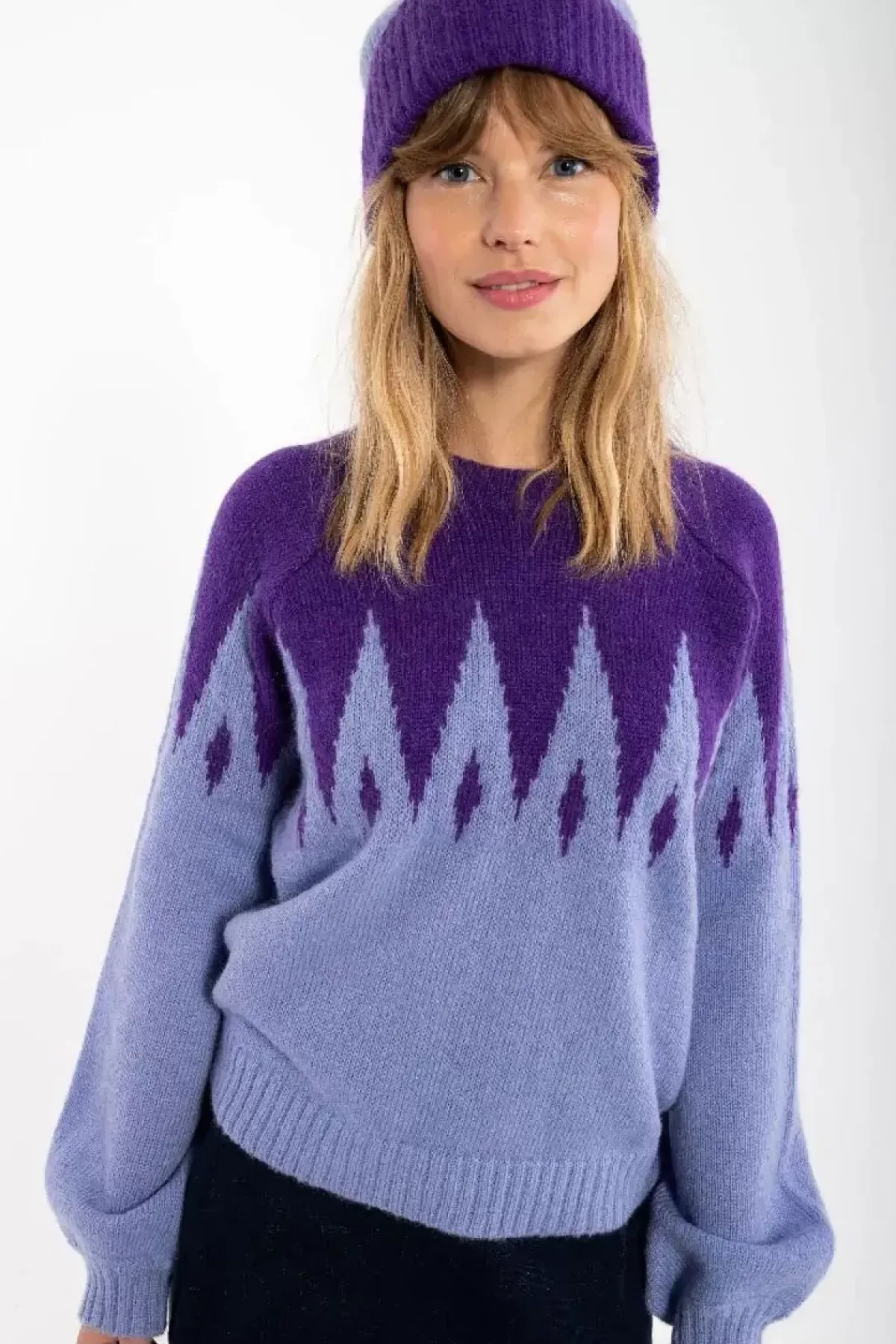Danefæ Strickwaren>Danefantastic Icicles Wool Sweater Ice Viola/Purple