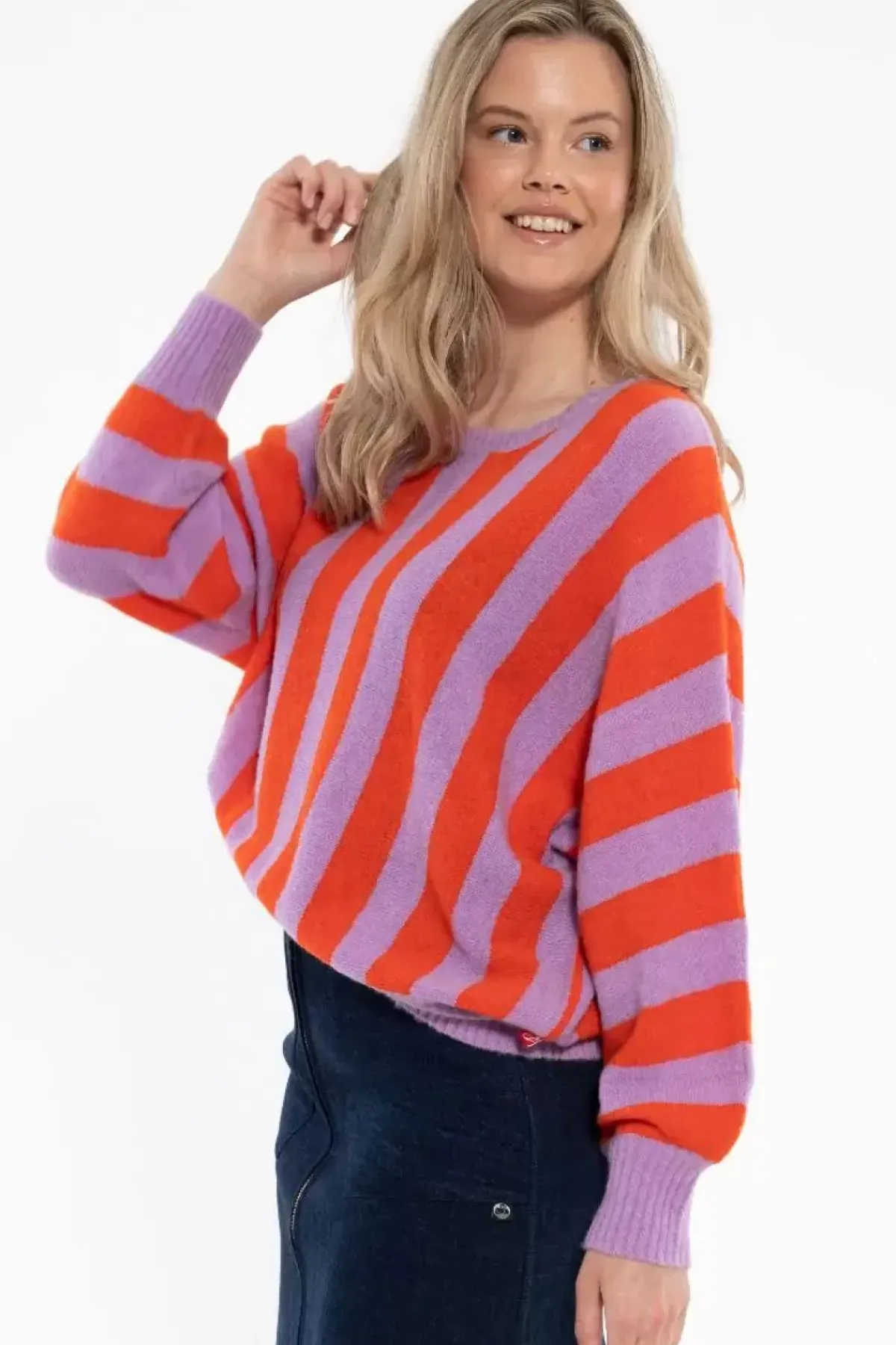 Danefæ Strickwaren>Danegenerous Wool Sweater Soft Viola/Bright Red