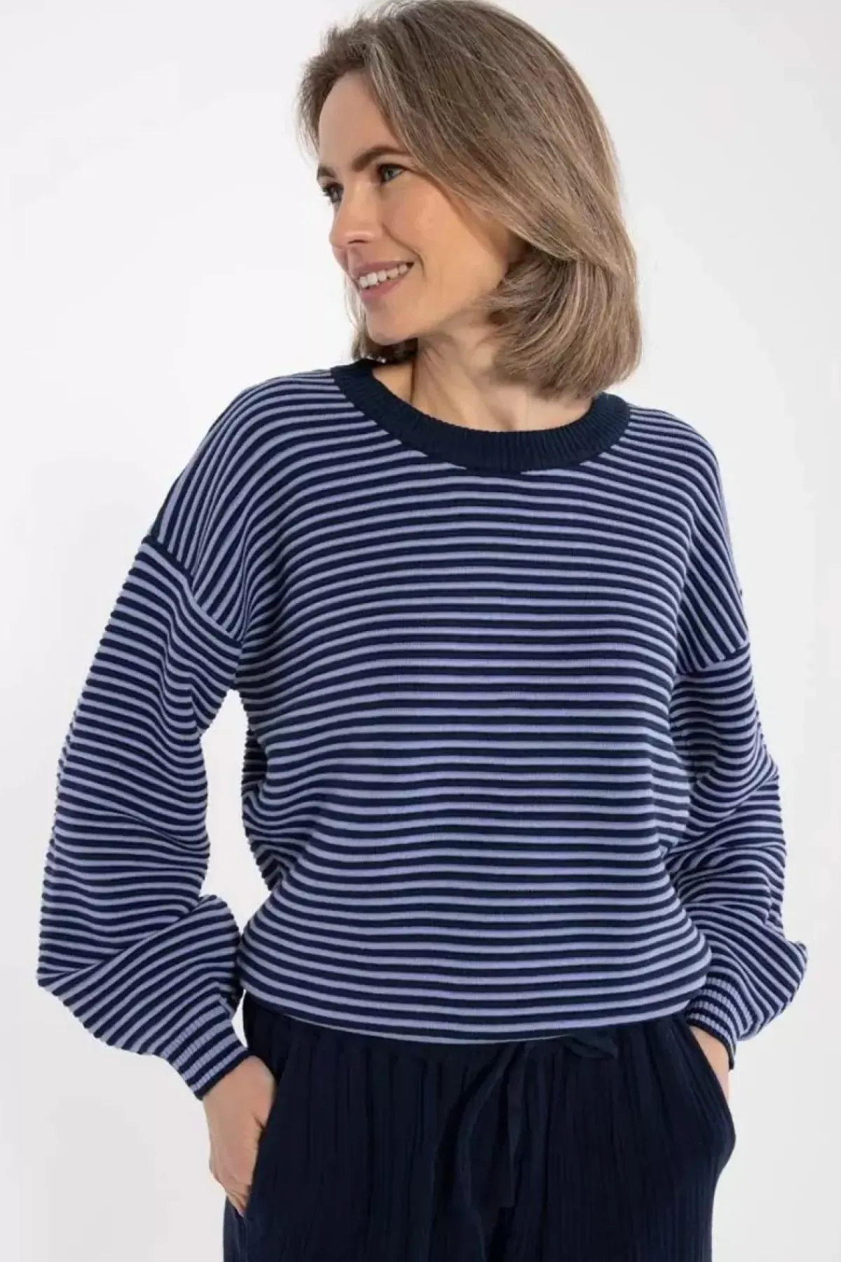 Danefæ Strickwaren>Danegold 3D Crotchet Knit Sweater Dark Navy/Ice Viola