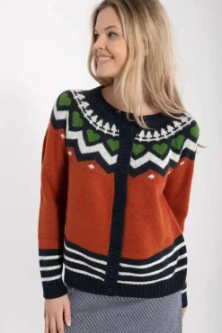 Danefæ Cardigan>Danehareskov Cardigan Brick/Dk Navy/Chalk