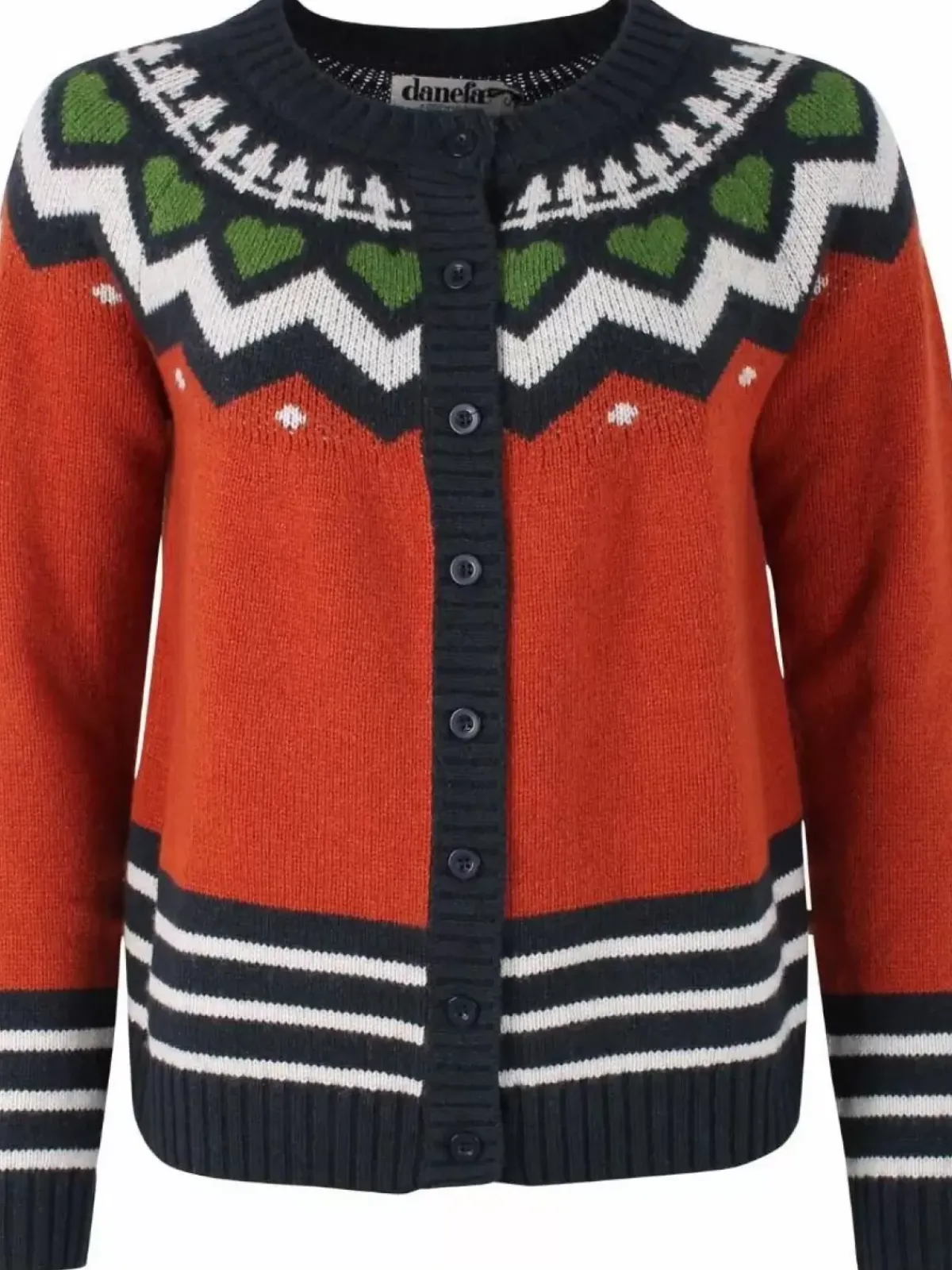 Danefæ Cardigan>Danehareskov Cardigan Brick/Dk Navy/Chalk