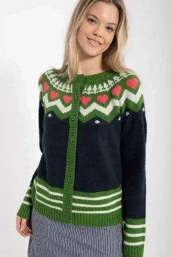 Danefæ Cardigan>Danehareskov Cardigan Dk Navy/Fall Jungle/Chalk