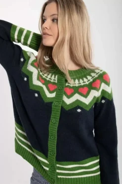 Danefæ Cardigan>Danehareskov Cardigan Dk Navy/Fall Jungle/Chalk