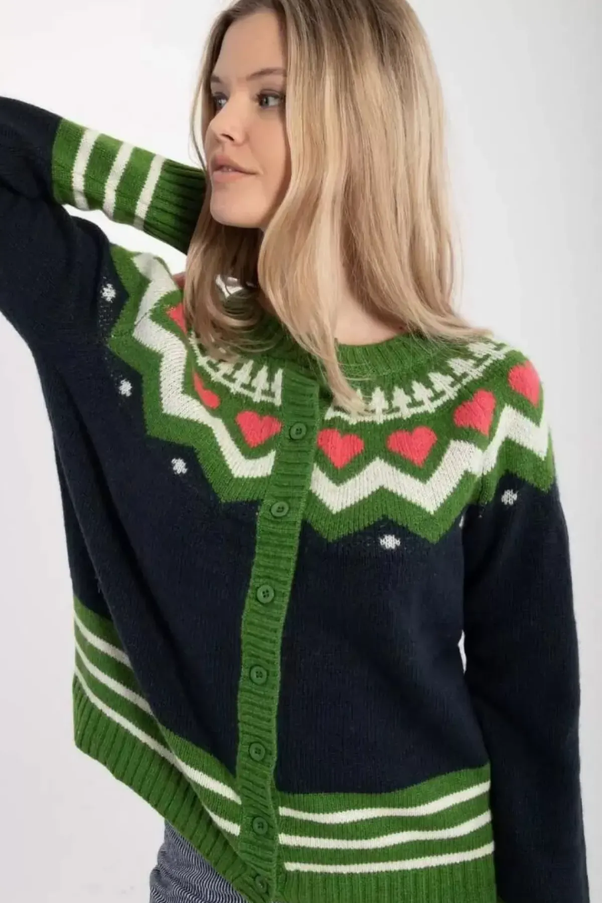 Danefæ Cardigan>Danehareskov Cardigan Dk Navy/Fall Jungle/Chalk