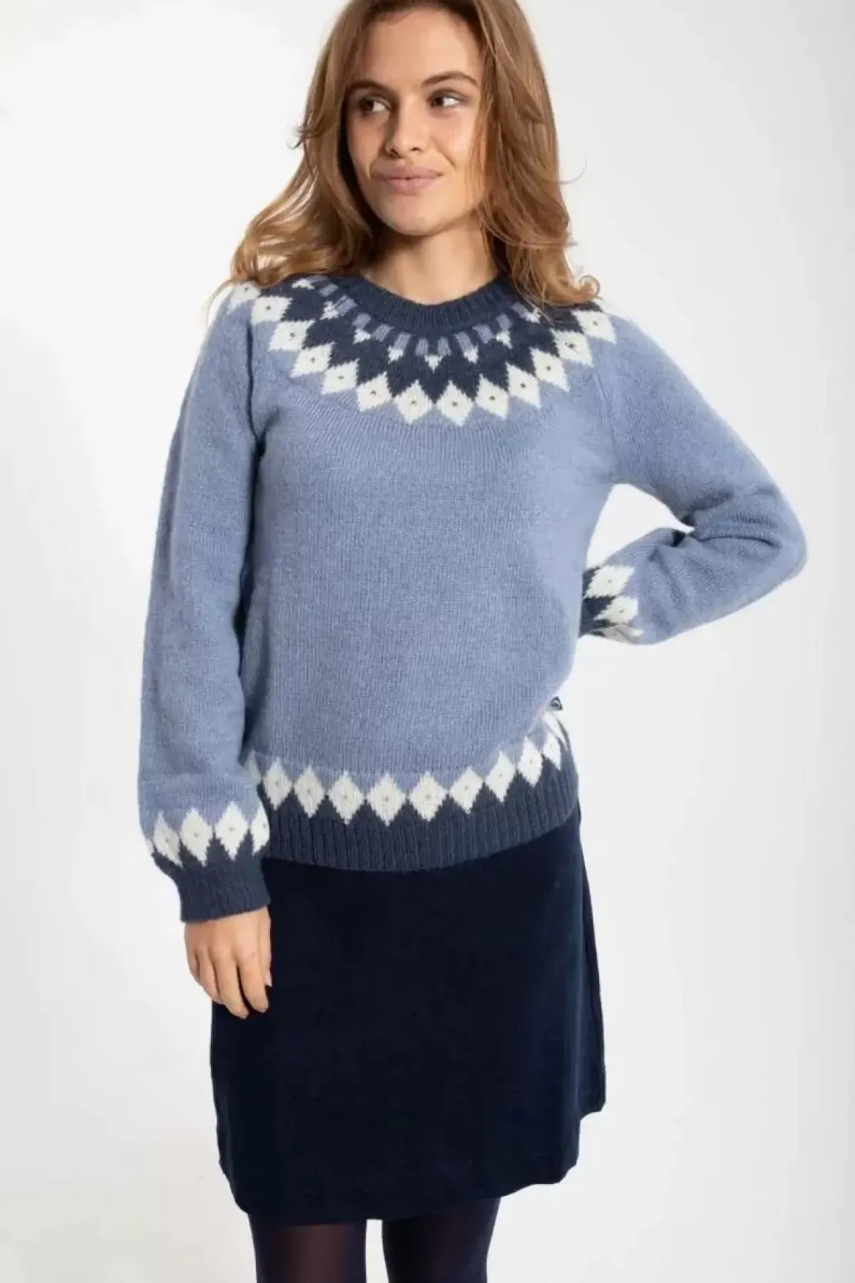 Danefæ Strickwaren>Danehot Stove Mohair Sweater Porcelaine/Chalk/Marine