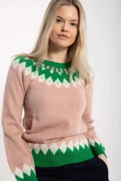 Danefæ Strickwaren>Danehot Stove Mohair Sweater Powder Rose/Chalk/Green