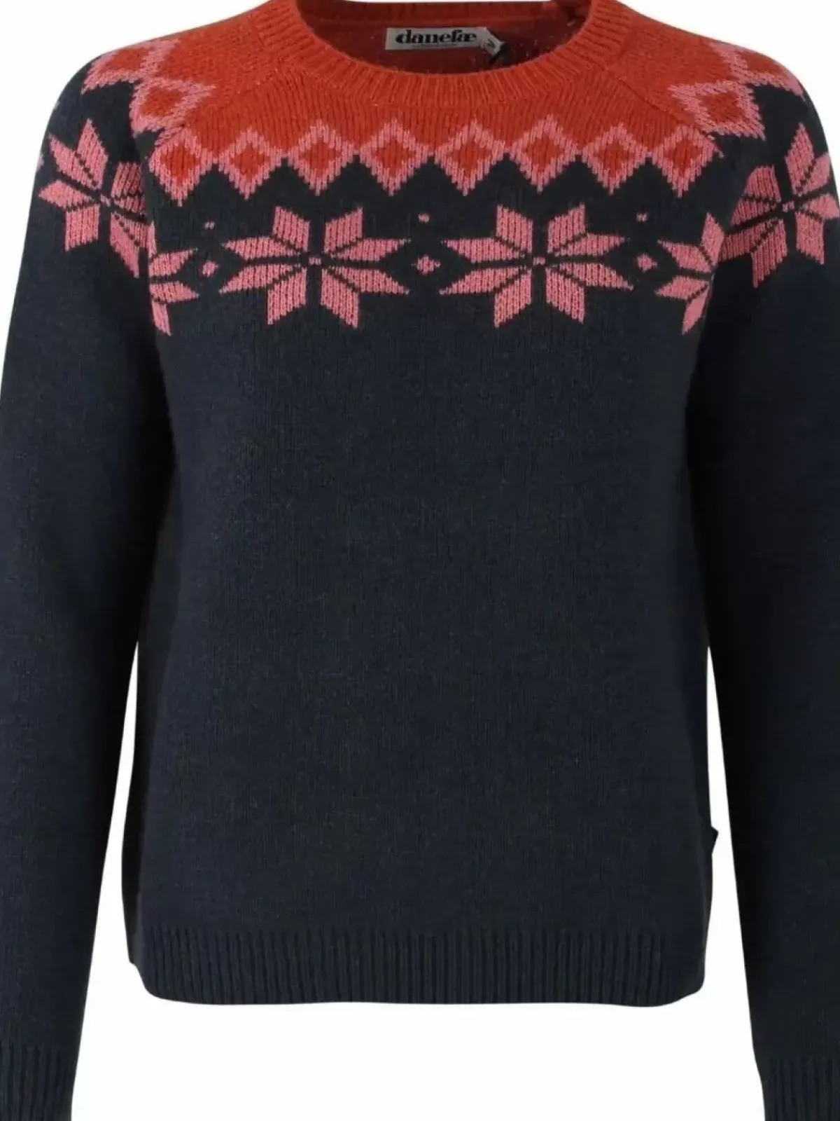 Danefæ Strickwaren>Danehytte Wool Sweater Dk Navy/Old Rose/Brick