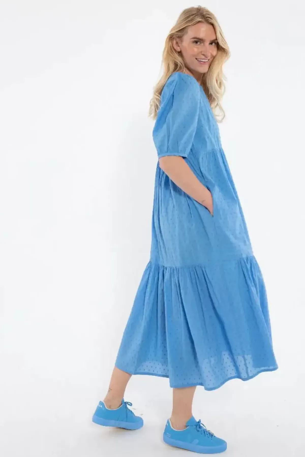 Danefæ Kleider>Danejuli Cotton Dot Dress Ice Blue