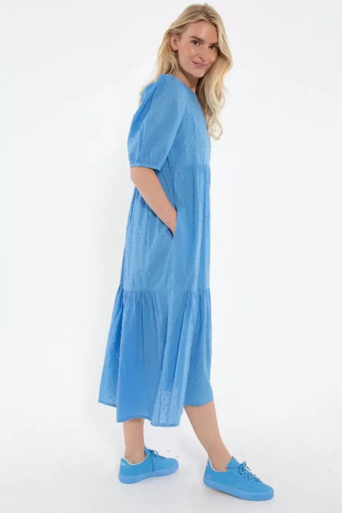 Danefæ Kleider>Danejuli Cotton Dot Dress Ice Blue