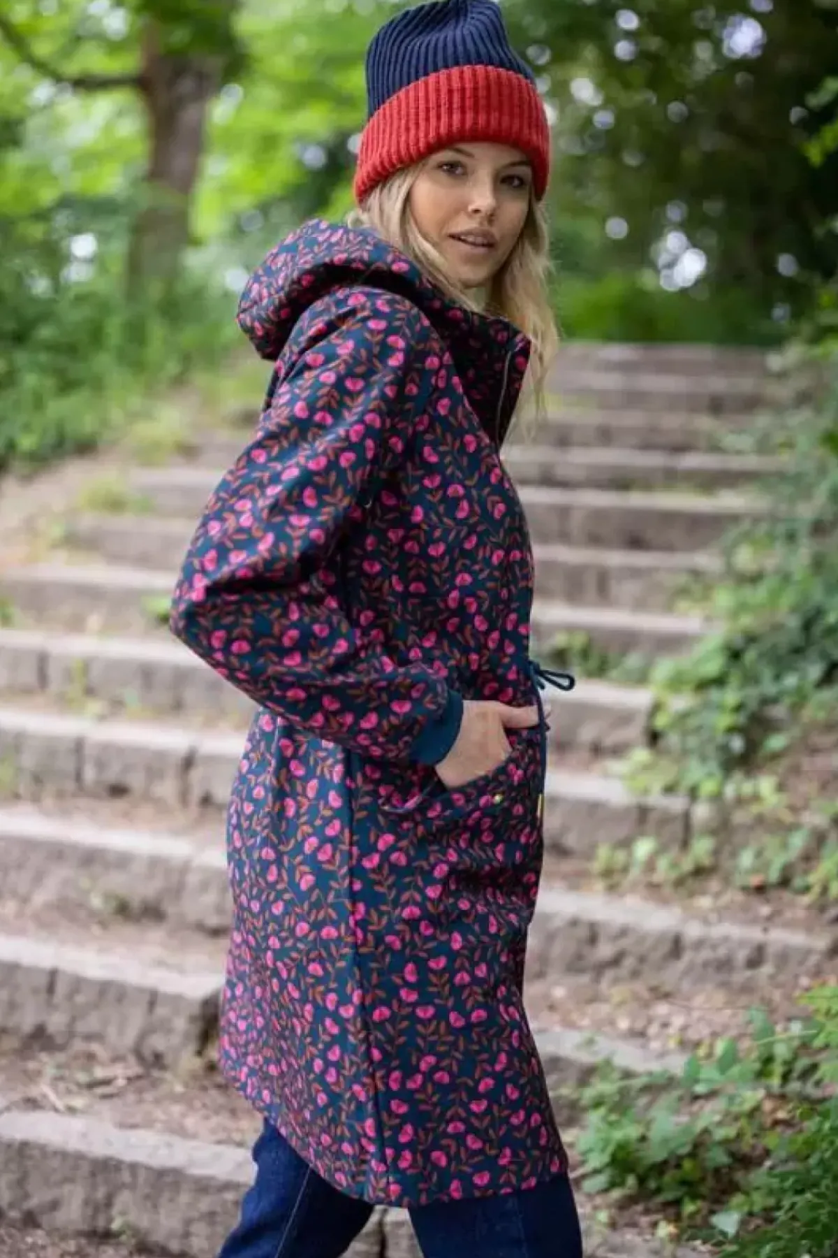 Danefæ Softshell-Jacken>Danemarianne Softshell Dusty Navy Fleuri