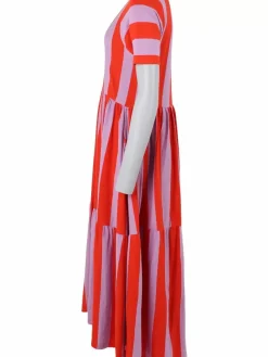 Danefæ Kleider>Danemarkise Slub Jersey Dress Bright Red/Soft Viola