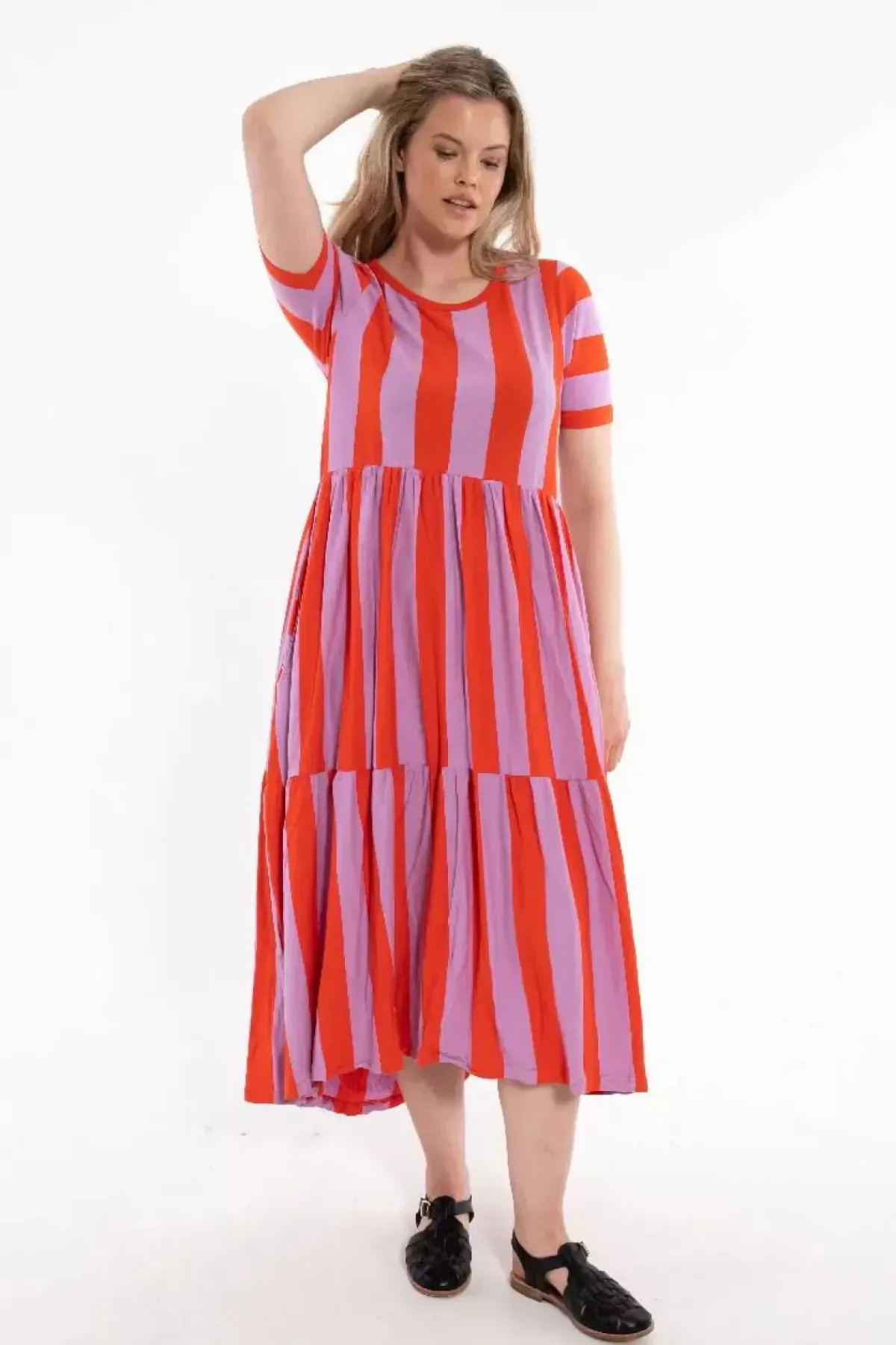 Danefæ Kleider>Danemarkise Slub Jersey Dress Bright Red/Soft Viola