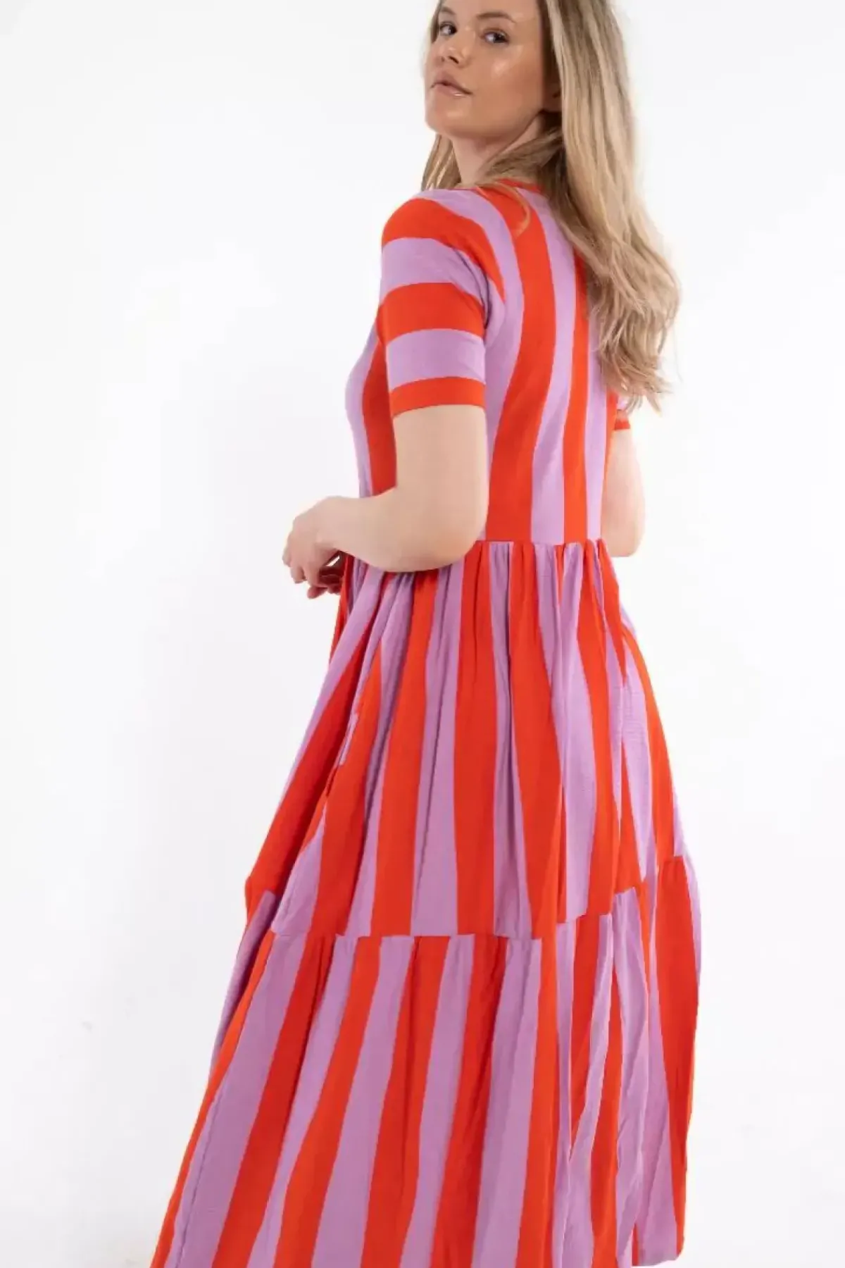 Danefæ Kleider>Danemarkise Slub Jersey Dress Bright Red/Soft Viola