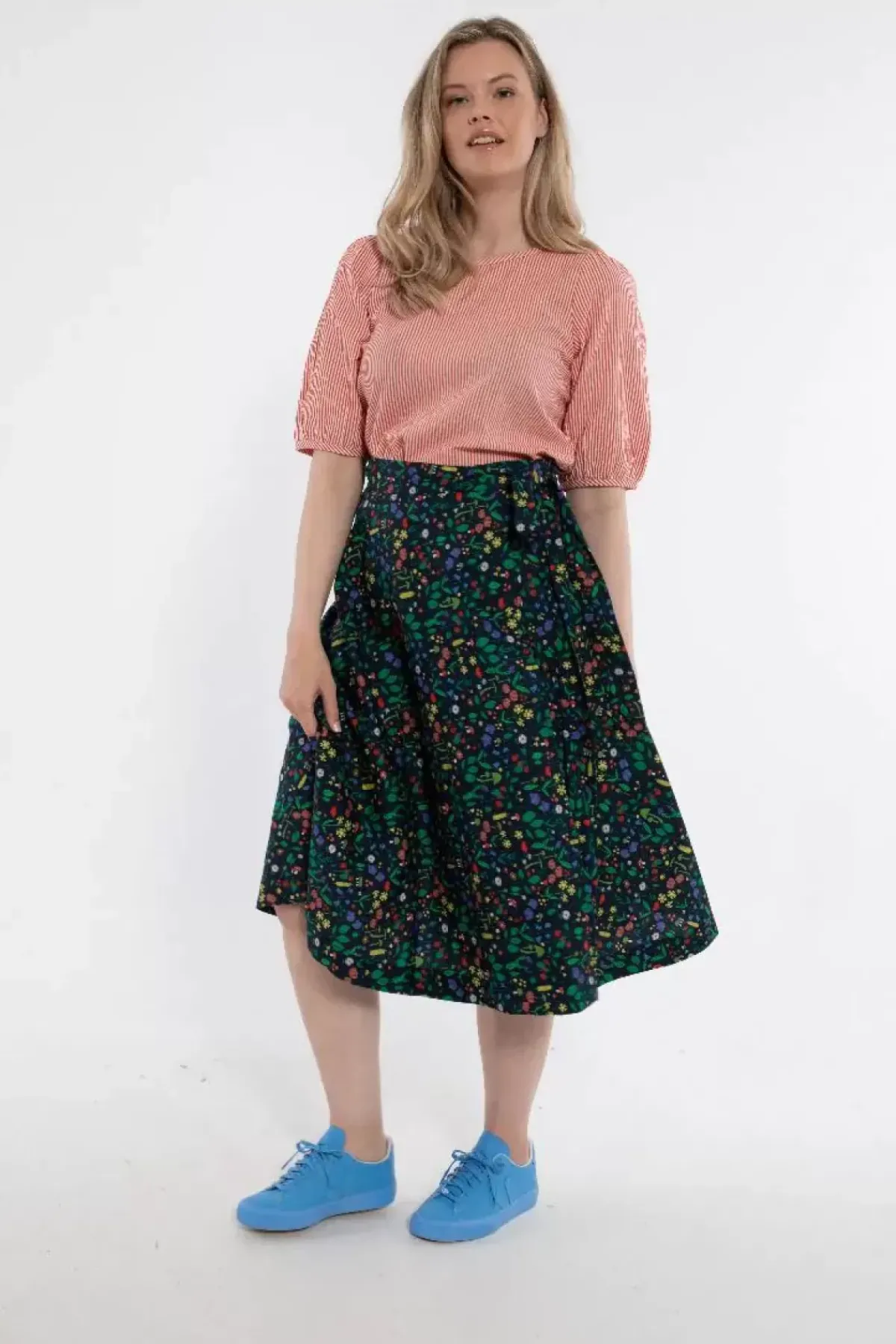Danefæ Röcke>Danemikkelsen Poplin Skirt Dk Navy Botanical