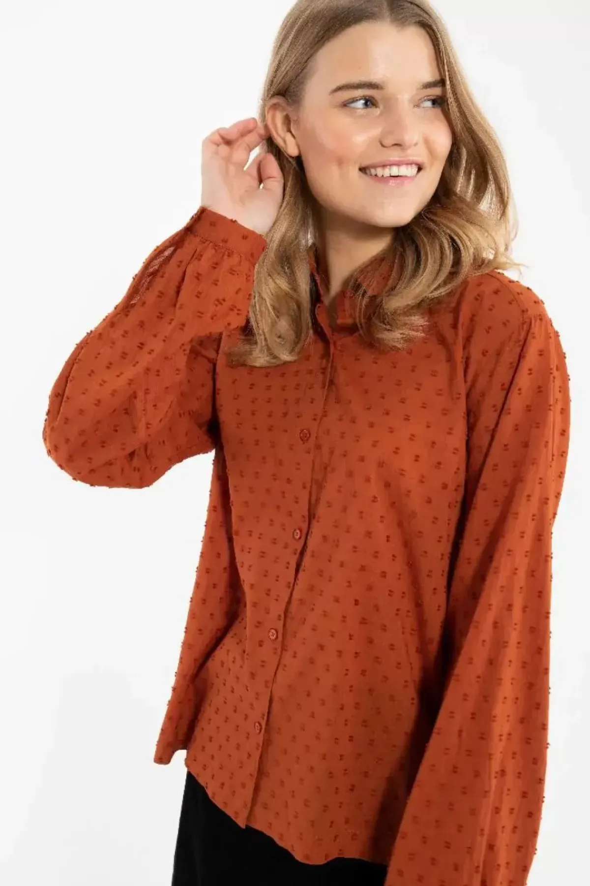 Danefæ Blusen>Danenovember Cotton Dot Shirt Rust