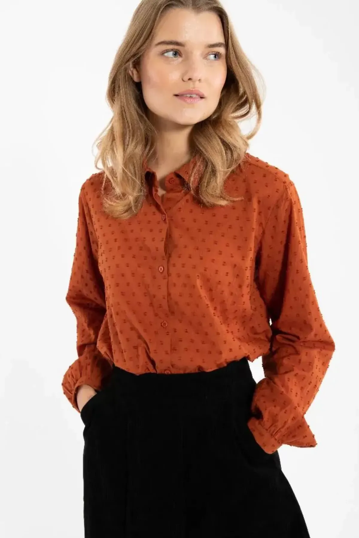 Danefæ Blusen>Danenovember Cotton Dot Shirt Rust
