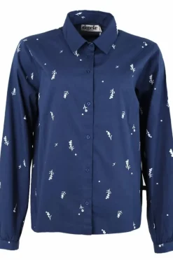 Danefæ Blusen>Danenovember Poplin Shirt Dusty Navy Markblomst