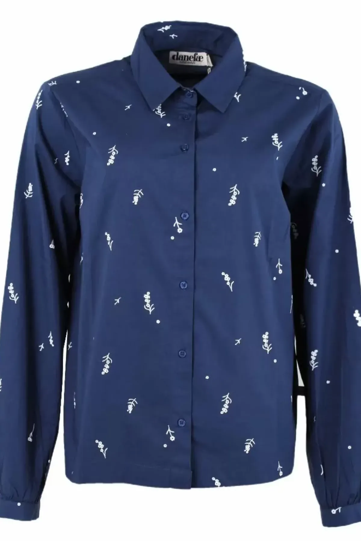 Danefæ Blusen>Danenovember Poplin Shirt Dusty Navy Markblomst