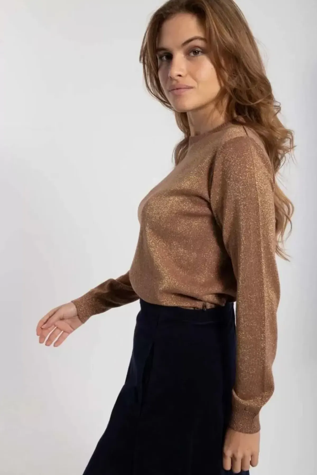 Danefæ Strickwaren>Danepearly Glitter Sweater Beige Rose W. Gold Glitter