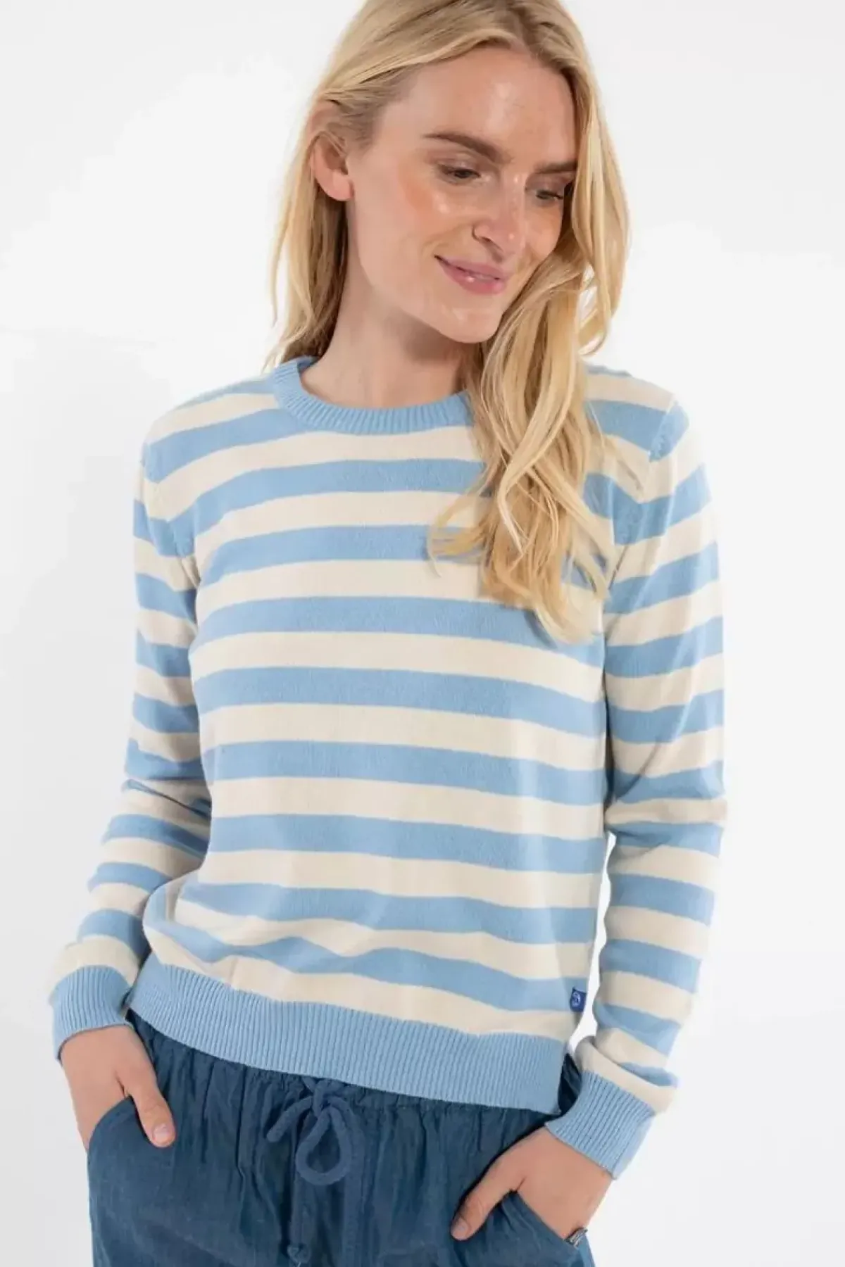 Danefæ Strickwaren>Danepearly Pearl Knit Sweater Lt Blue/Chalk