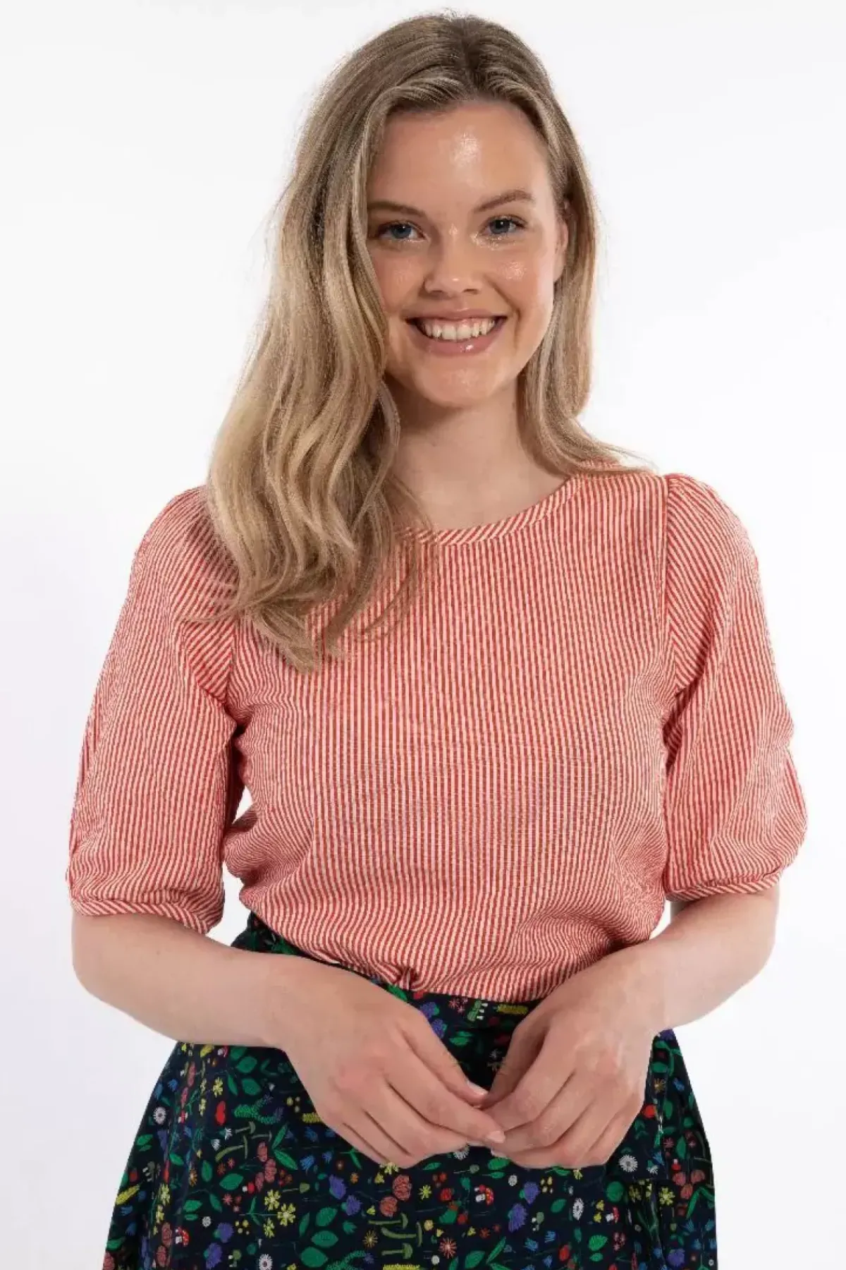 Danefæ Blusen>Daneprosecco Searsucker Shirt Bright Red/Chalk